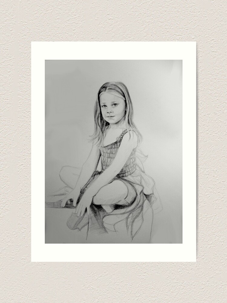 Thumbnail 2 of 3, Art Print, Drawing of a girl in Charcoal by Adelaide Artist Avril Thomas designed and sold by AvrilThomasart.