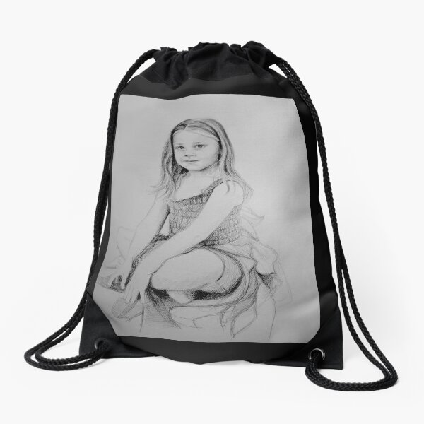 Drawing of a girl in Charcoal by Adelaide Artist Avril Thomas Drawstring Bag