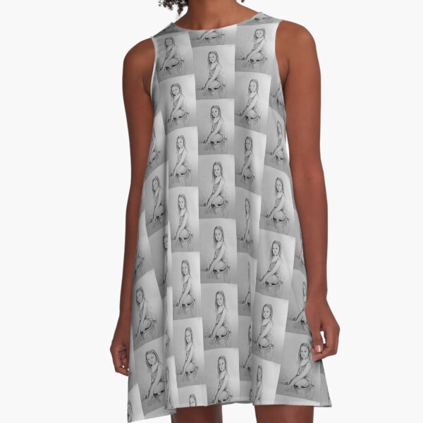 Drawing of a girl in Charcoal by Adelaide Artist Avril Thomas A-Line Dress