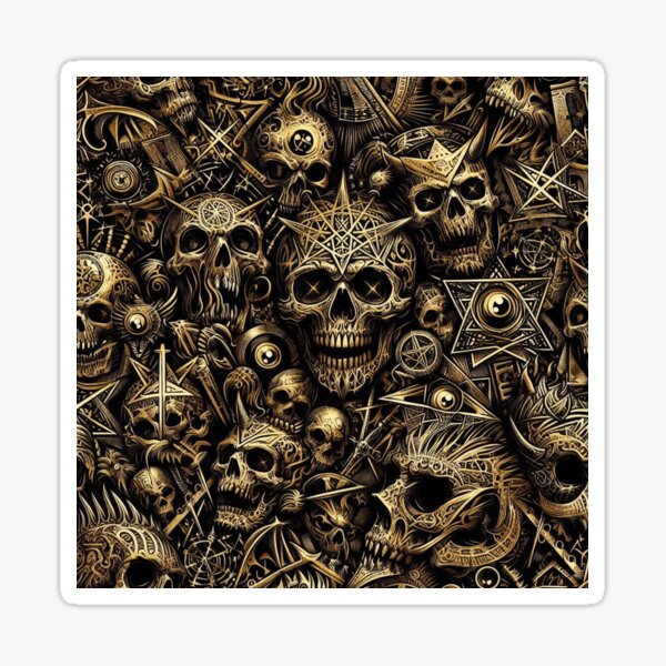 Gold & Black Skull Pattern with Illuminati Eyes by Tommy Designs Sticker