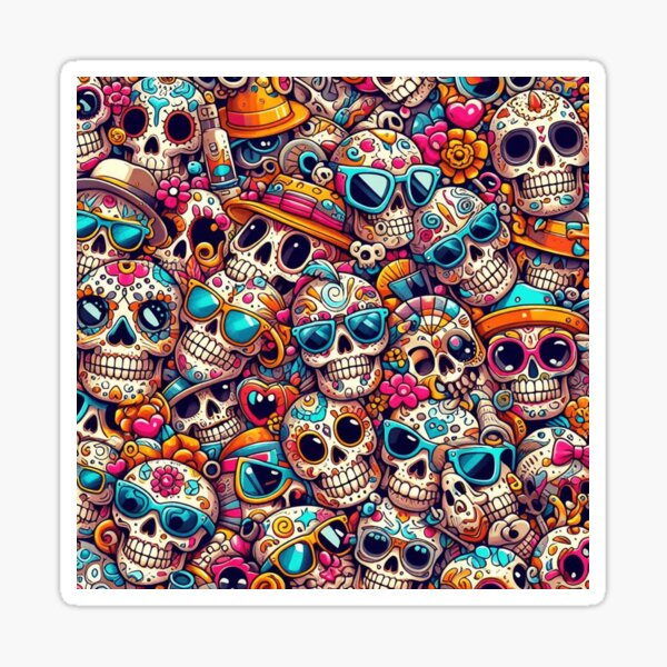 Retro Vibrant Skull Design by Tommy Designs Sticker