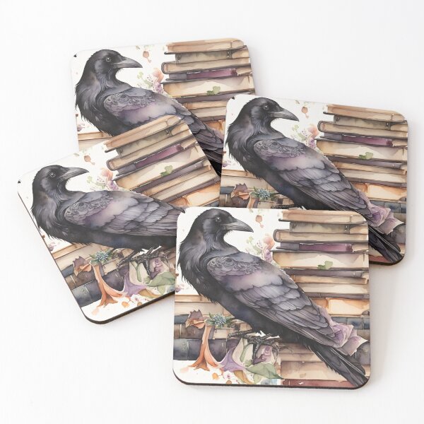 Item preview, Watercolor Crow and Vintage Books designed and sold by Lecturarte.