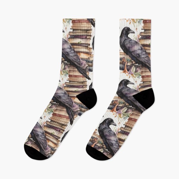 Item preview, Watercolor Crow and Vintage Books designed and sold by Lecturarte.