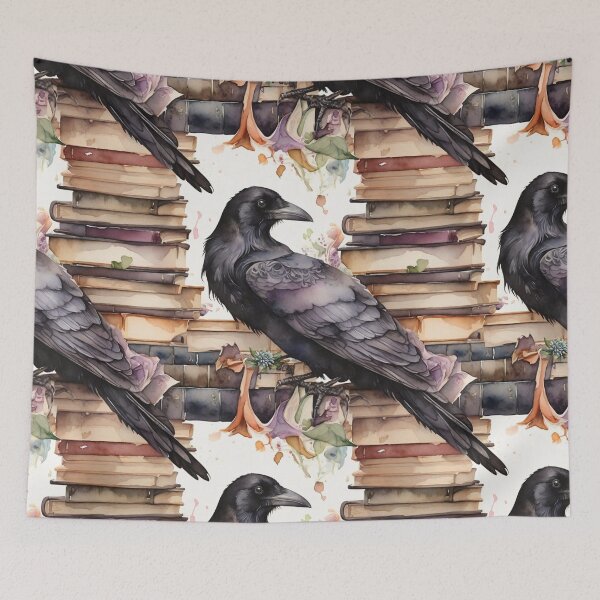 Item preview, Watercolor Crow and Vintage Books designed and sold by Lecturarte.