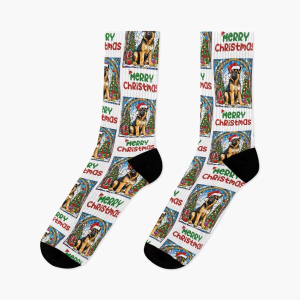Item preview, Merry Christmas German Shepherd Puppy Stained Glass Holiday Design designed and sold by Fredster1966.