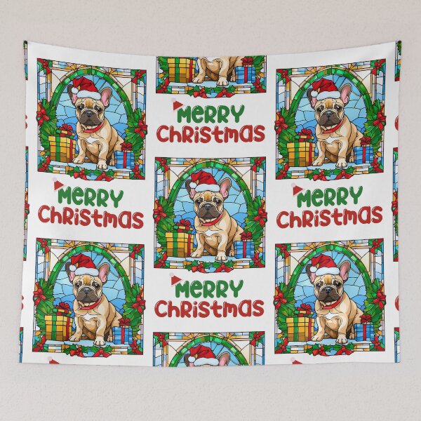 Item preview, Merry Christmas French Bulldog Puppy Stained Glass - Festive Holiday Dog Art designed and sold by Fredster1966.