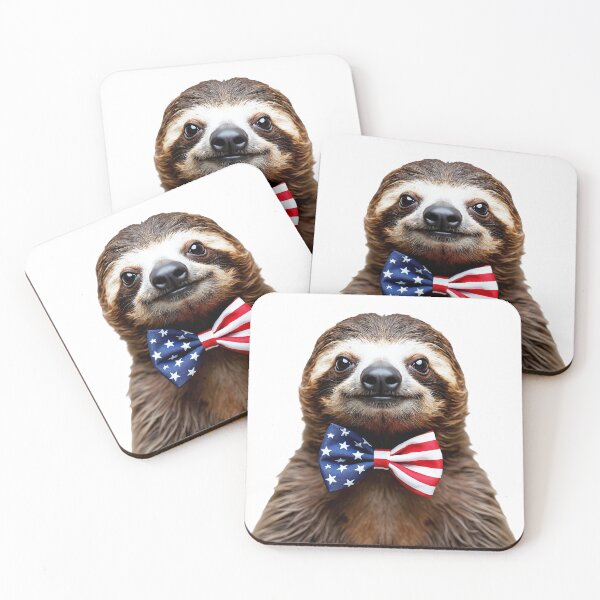Item preview, Funny cool Sloth wearing a USA flag bow tie designed and sold by LazyOwlStore.