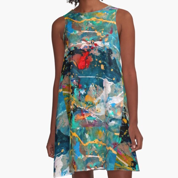 Perception in Cyan Blue by Adelaide Artist Avril Thomas A-Line Dress
