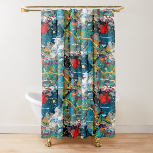Perception in Cyan Blue by Adelaide Artist Avril Thomas Shower Curtain