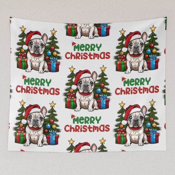 Item preview, Merry Christmas French Bulldog Puppy Cartoon - Festive Holiday Dog Art designed and sold by Fredster1966.