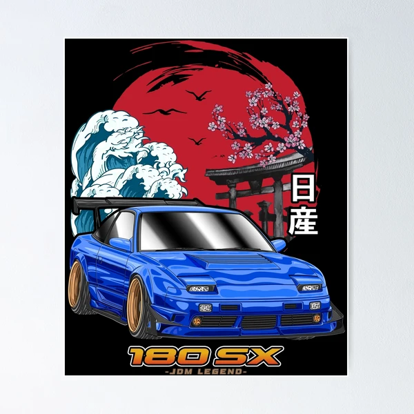 Blue Nissan 180SX Japanese Sun Rising