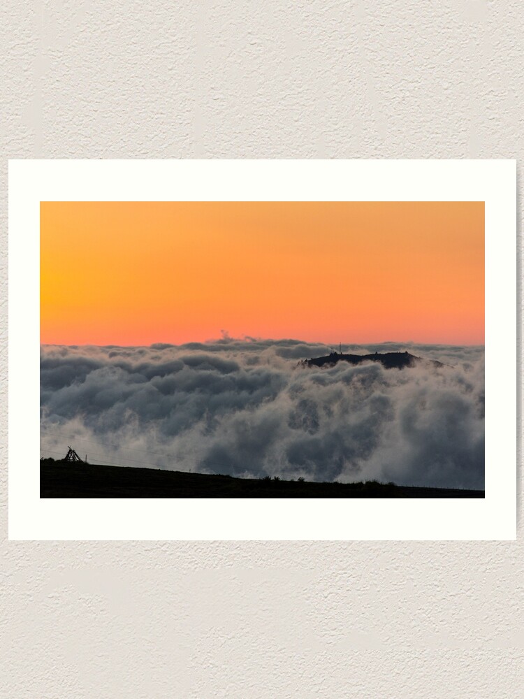 Alternate view of Orange sunset with mountain silhouette in clouds, Gulahuayco, Ecuador Art Print