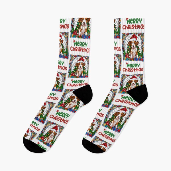 Item preview, Merry Christmas Brittany Dog Puppy – Stained Glass Santa Hat Design designed and sold by Fredster1966.