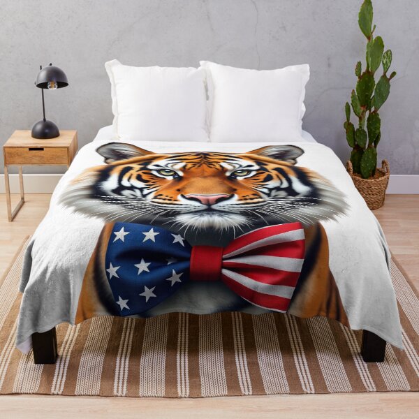 Item preview, Funny cool Tiger wearing a USA flag bow tie designed and sold by LazyOwlStore.