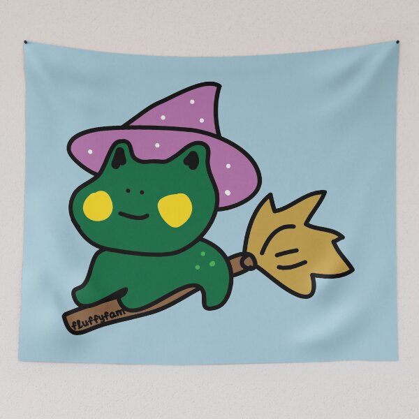 Item preview, Cute frog wizard riding broom stick designed and sold by fluffyfamcraft.