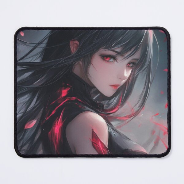 Item preview, Mysterious warrior with flowing hair, surrounded by swirling red petals in a dark, ethereal setting at dusk. designed and sold by Jerhus.