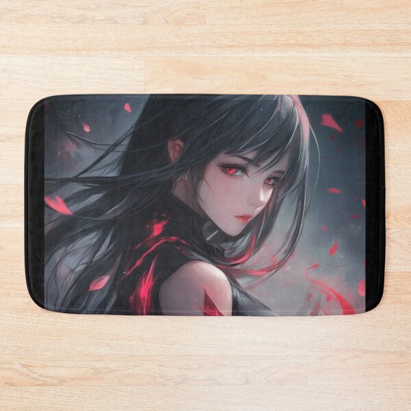 Item preview, Mysterious warrior with flowing hair, surrounded by swirling red petals in a dark, ethereal setting at dusk. designed and sold by Jerhus.