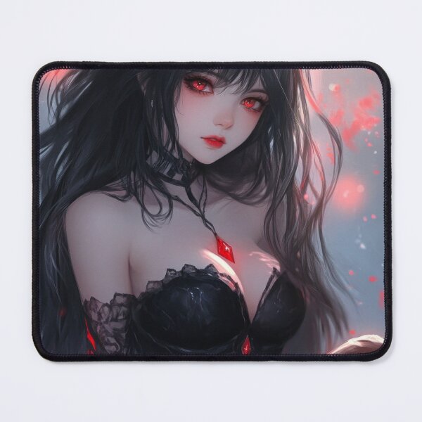 Item preview, A mysterious woman in elegant, dark attire sits among red petals, creating a haunting atmosphere in an artistic setting. designed and sold by Jerhus.