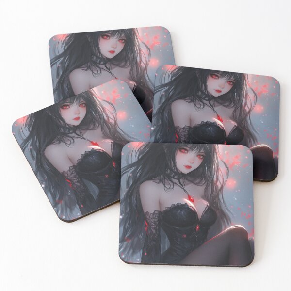 Item preview, A mysterious woman in elegant, dark attire sits among red petals, creating a haunting atmosphere in an artistic setting. designed and sold by Jerhus.