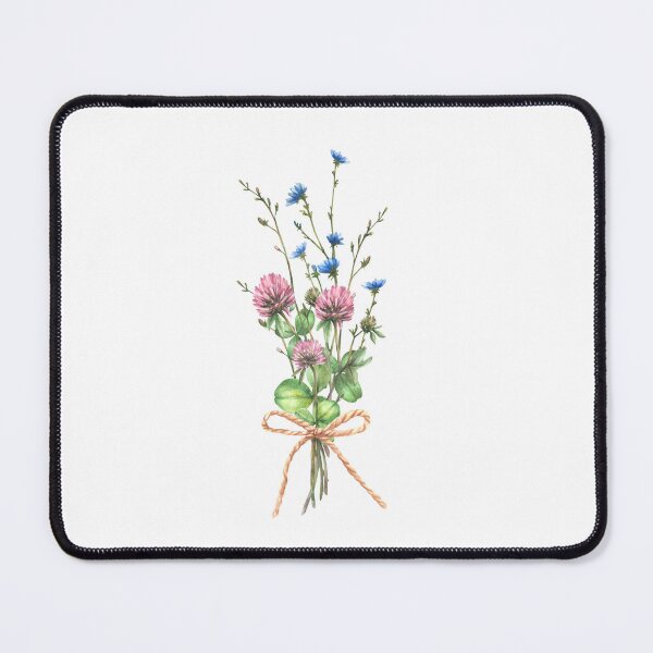 Artikelvorschau, Wildblumenstrauß mit einer Kordel zusammengebunden. Aquarellrosa Klee und blauer Chicorée-Blumenaufkleber. entworfen und verkauft von BartolArt.