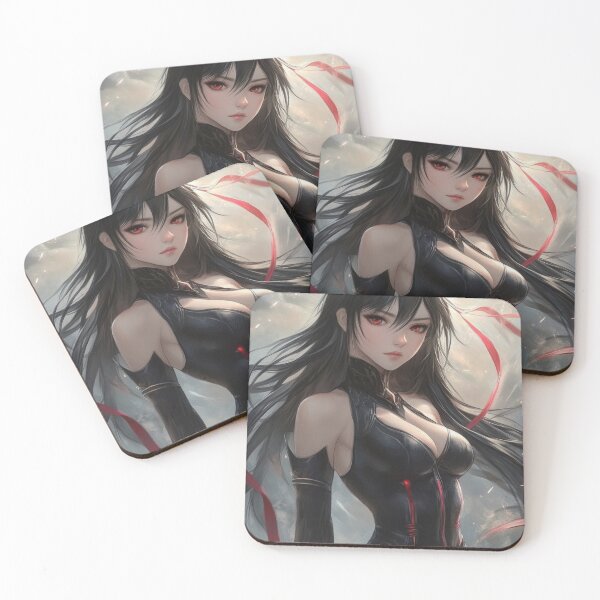 Item preview, A captivating figure, dressed in black with long black hair and striking red eyes, stands confidently in front of a dramatic backdrop. designed and sold by Jerhus.