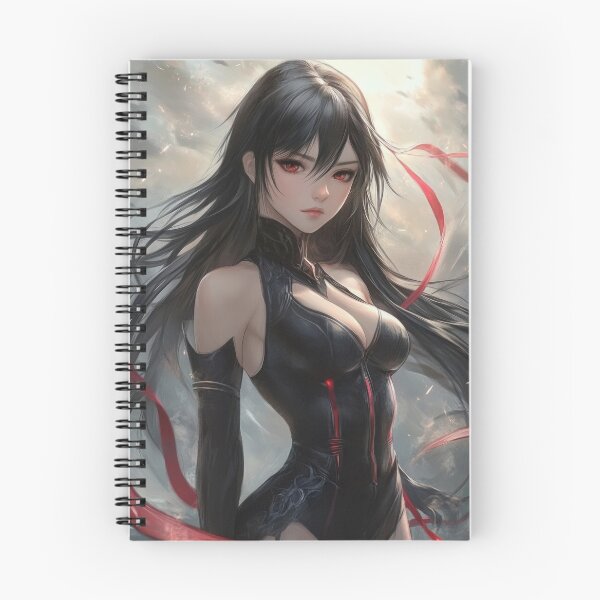 Item preview, A captivating figure, dressed in black with long black hair and striking red eyes, stands confidently in front of a dramatic backdrop. designed and sold by Jerhus.