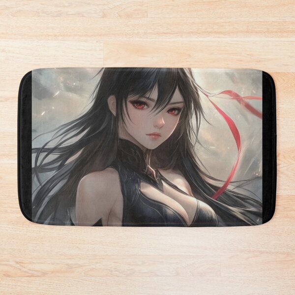 Item preview, A captivating figure, dressed in black with long black hair and striking red eyes, stands confidently in front of a dramatic backdrop. designed and sold by Jerhus.