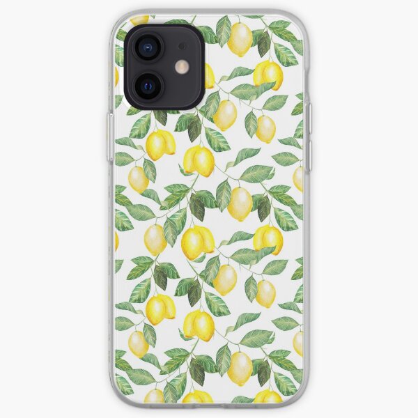 Modern green yellow watercolor lemon summer fruit iPhone Soft Case