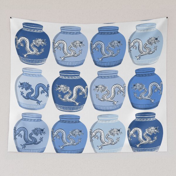 Item preview, Blue chinoiserie dragon jars designed and sold by vivdesign.