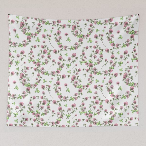 Item preview, Clover flower twig with bud and leaves Wildflowers seamless pattern Watercolour painted illustration designed and sold by BartolArt.
