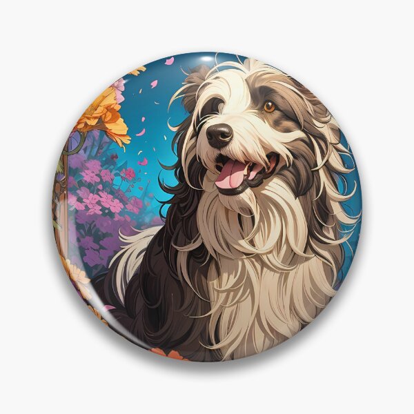 Item preview, Cute Bearded Collie Dog retro vintage floral design designed and sold by BorgSpareParts.