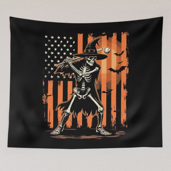Item preview, Skeleton Witch Playing Baseball Halloween USA designed and sold by Quirky Shirts.