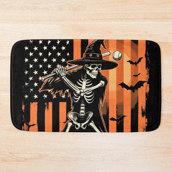 Item preview, Skeleton Witch Playing Baseball Halloween USA designed and sold by Quirky Shirts.