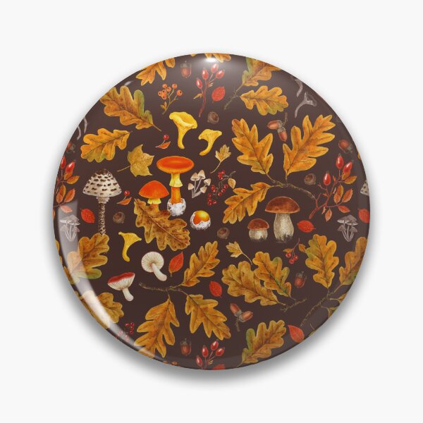 Item preview, Forest mushrooms and autumn flora on brown designed and sold by Katerina Mitkova Kirilova.