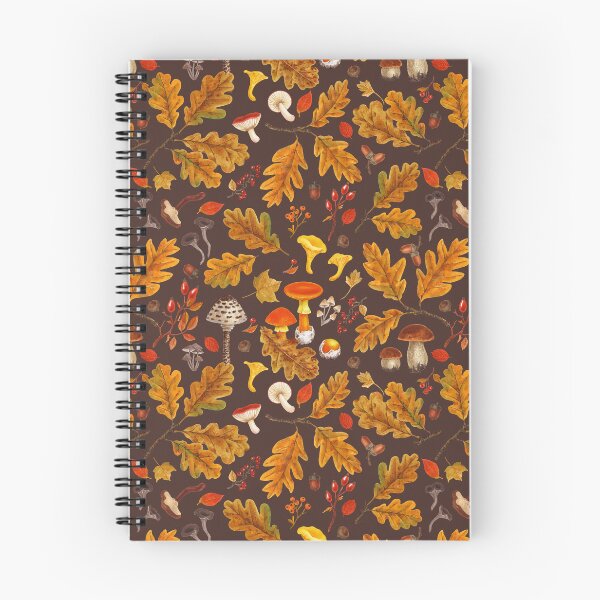 Item preview, Forest mushrooms and autumn flora on brown designed and sold by Katerina Mitkova Kirilova.