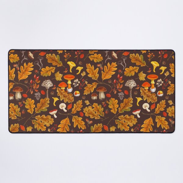 Item preview, Forest mushrooms and autumn flora on brown designed and sold by Katerina Mitkova Kirilova.