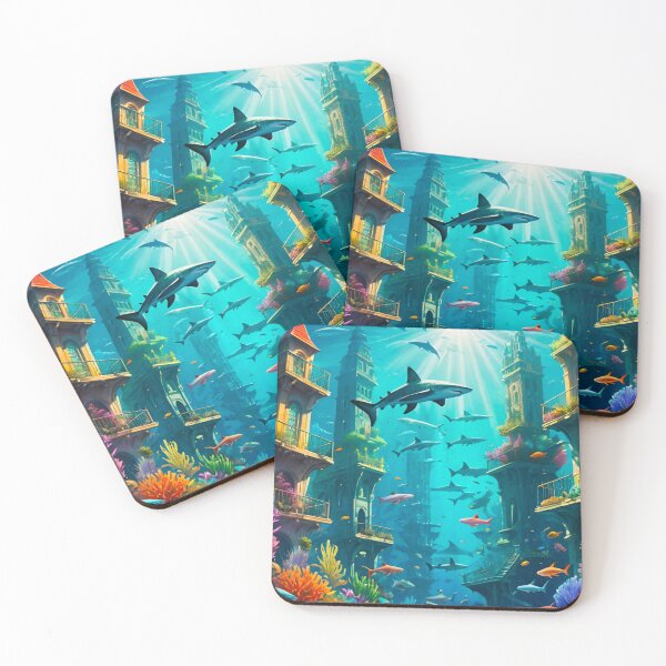 Item preview, Sharks Roam the Ruins of Underwater City designed and sold by GrizzlyCollective.