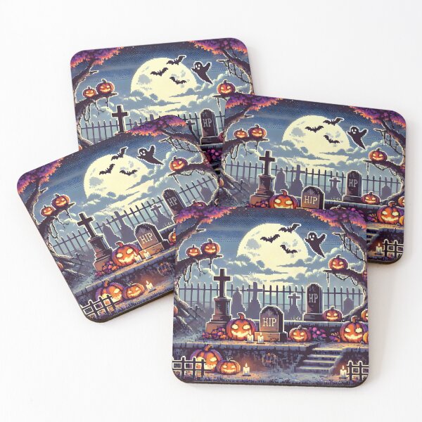 Item preview, Halloween cemetery ghost and pumpkin designed and sold by AndromedeGCI.