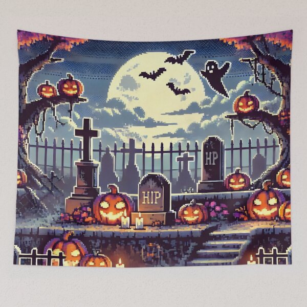 Item preview, Halloween cemetery ghost and pumpkin designed and sold by AndromedeGCI.