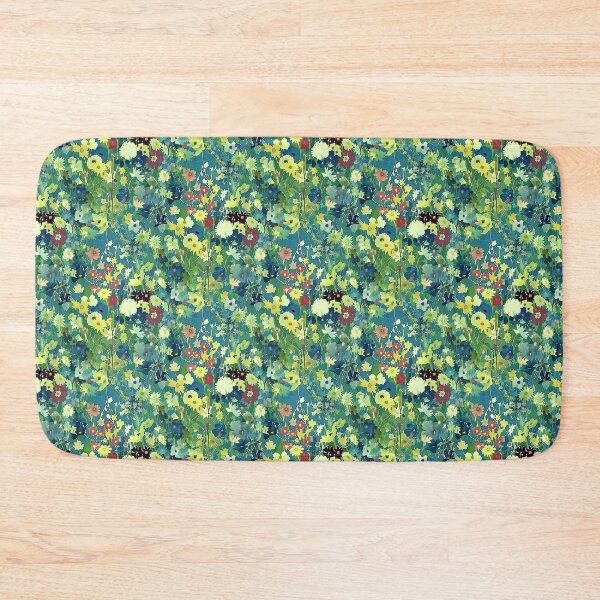 Blue and Yellow Floral Harmony Bath Mat