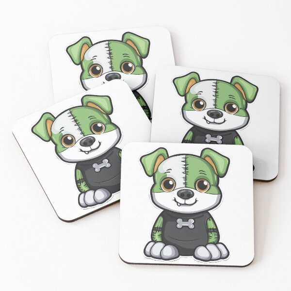 Item preview, Cute cartoon dog character with green and white face, wearing black shirt with bone design designed and sold by put1mali19.