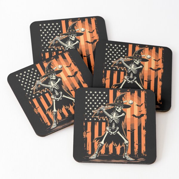 Item preview, Skeleton Witch Playing Baseball Halloween USA designed and sold by Quirky Shirts.