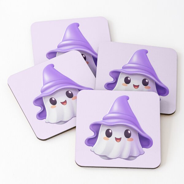 Item preview, Kawaii Halloween Ghost in Purple Witch Hat designed and sold by KawaiiArtStyle.