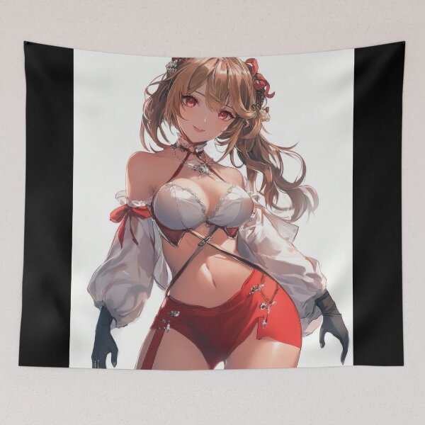 Item preview, Elegant character in bright red outfit with intricate details posing confidently against a white background. designed and sold by Jerhus.