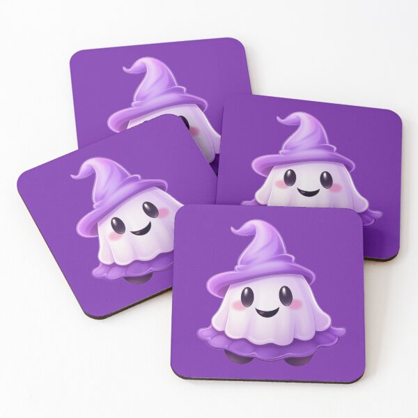 Item preview, Kawaii Halloween Ghost in Purple Witch Hat designed and sold by KawaiiArtStyle.