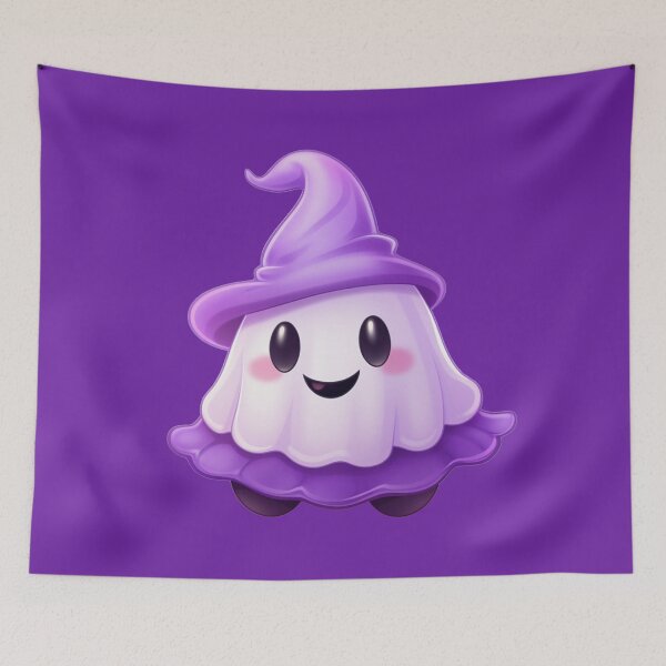 Item preview, Kawaii Halloween Ghost in Purple Witch Hat designed and sold by KawaiiArtStyle.