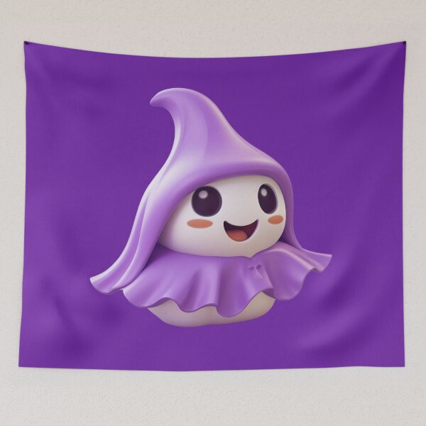 Item preview, Kawaii Halloween Ghost in Purple Witch Hat designed and sold by KawaiiArtStyle.
