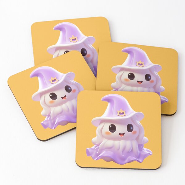 Item preview, Kawaii Halloween White Ghost with Purple Witch Hat designed and sold by KawaiiArtStyle.