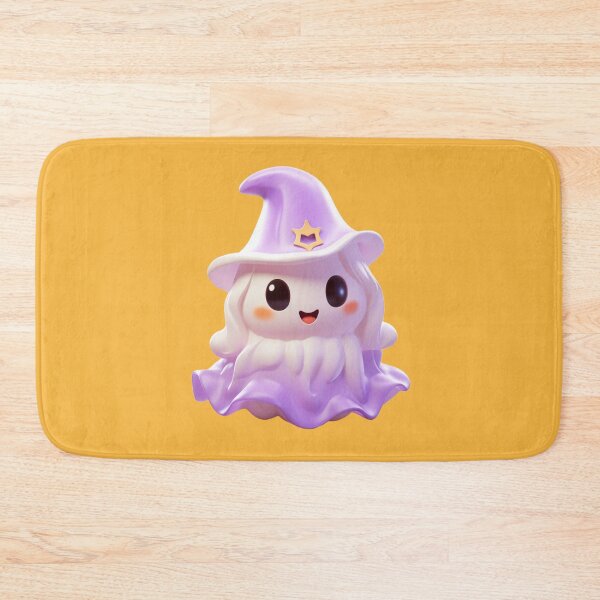 Item preview, Kawaii Halloween White Ghost with Purple Witch Hat designed and sold by KawaiiArtStyle.