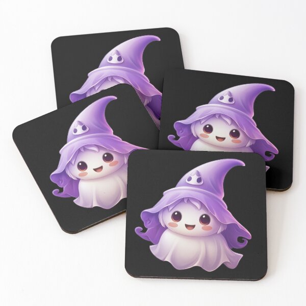 Item preview, Kawaii Halloween Ghost in Purple Witch Hat designed and sold by KawaiiArtStyle.